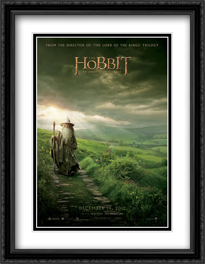 The Hobbit An Unexpected Journey 28x36 Black Ornate Wood Framed Movie Poster with Double Matting