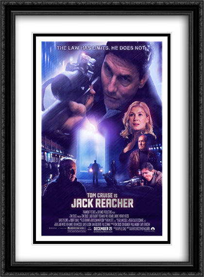 Jack Reacher 28x38 Black Ornate Wood Framed Movie Poster with Double Matting