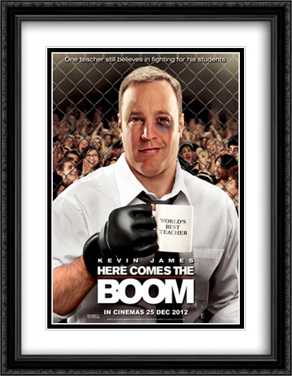 Here Comes the Boom 28x36 Black Ornate Wood Framed Movie Poster with Double Matting