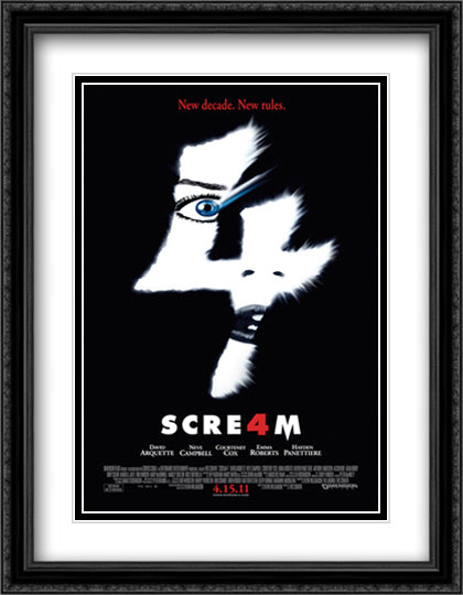 Scream 4 28x36 Black Ornate Wood Framed Movie Poster with Double Matting