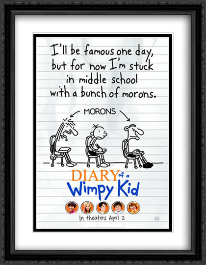 Diary of a Wimpy Kid 28x36 Black Ornate Wood Framed Movie Poster with Double Matting