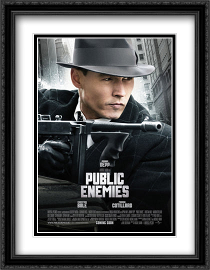 Public Enemies 28x36 Black Ornate Wood Framed Movie Poster with Double Matting