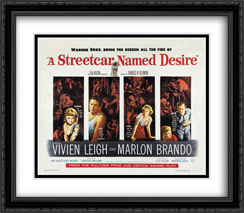 A Streetcar Named Desire 28x28 Black Ornate Wood Framed Movie Poster with Double Matting