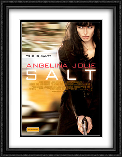 Salt 28x36 Black Ornate Wood Framed Movie Poster with Double Matting