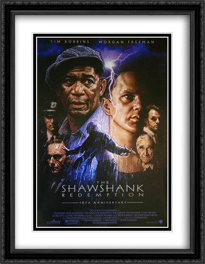 The Shawshank Redemption 28x36 Black Ornate Wood Framed Movie Poster with Double Matting