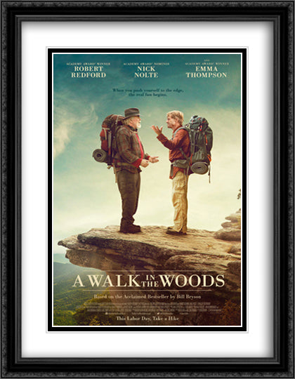 A Walk in the Woods 28x36 Black Ornate Wood Framed Movie Poster with Double Matting