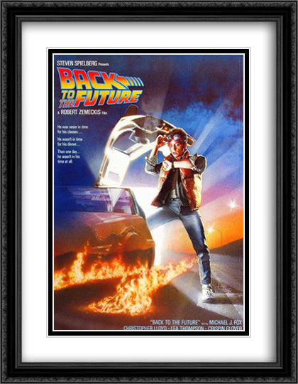 Back to the Future 28x36 Black Ornate Wood Framed Movie Poster with Double Matting