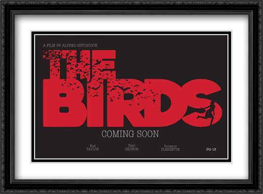 The Birds 38x28 Black Ornate Wood Framed Movie Poster with Double Matting