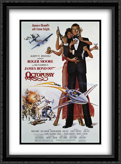 James Bond 007 Octopussy 28x38 Black Ornate Wood Framed Movie Poster with Double Matting