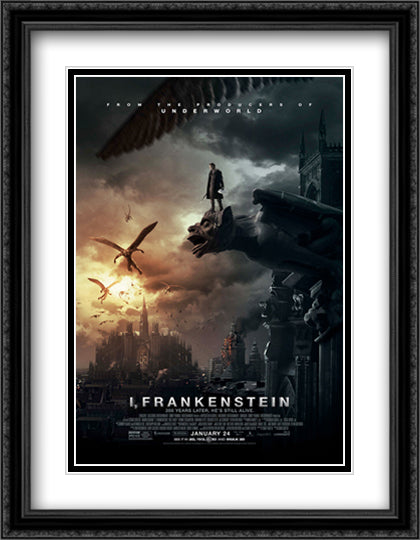 I, Frankenstein 28x36 Black Ornate Wood Framed Movie Poster with Double Matting