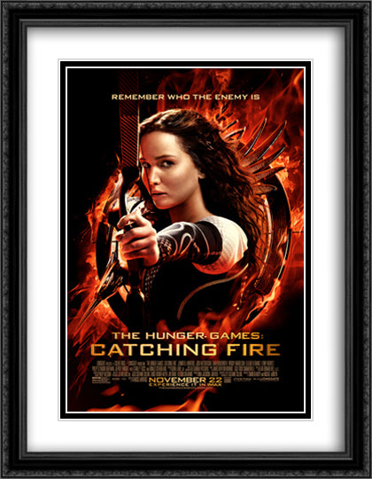 The Hunger Games Catching Fire 28x36 Black Ornate Wood Framed Movie Poster with Double Matting