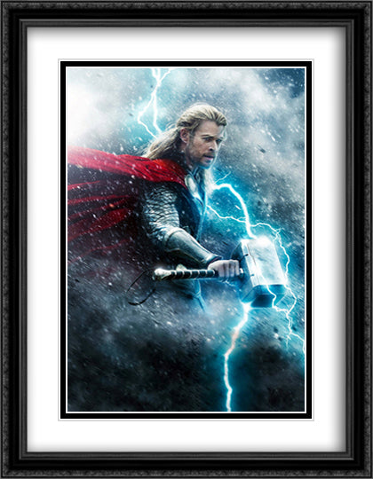 Thor 28x36 Black Ornate Wood Framed Movie Poster with Double Matting