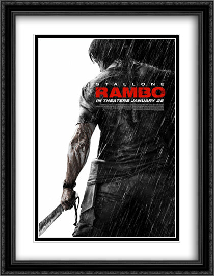 Rambo 28x36 Black Ornate Wood Framed Movie Poster with Double Matting