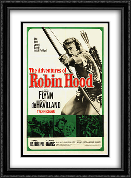 The Adventures of Robin Hood 28x38 Black Ornate Wood Framed Movie Poster with Double Matting