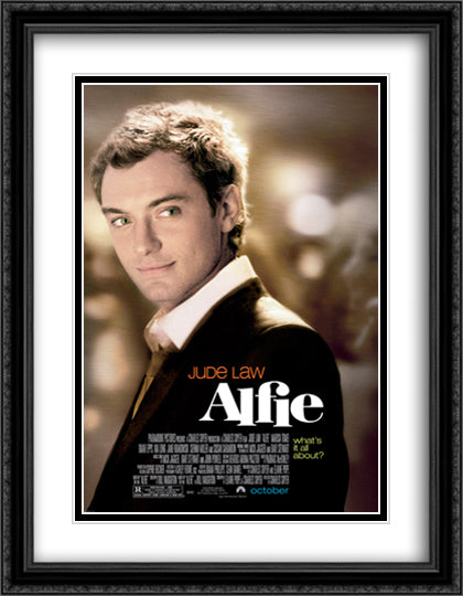 Alfie 28x36 Black Ornate Wood Framed Movie Poster with Double Matting