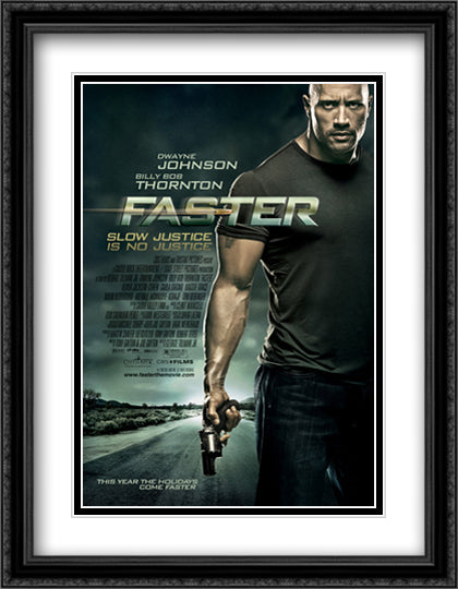 Faster 28x36 Black Ornate Wood Framed Movie Poster with Double Matting