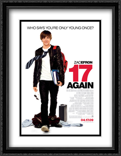 17 Again 28x36 Black Ornate Wood Framed Movie Poster with Double Matting