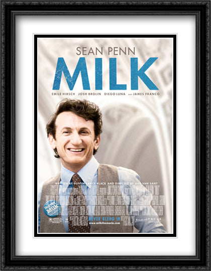 Milk 28x36 Black Ornate Wood Framed Movie Poster with Double Matting