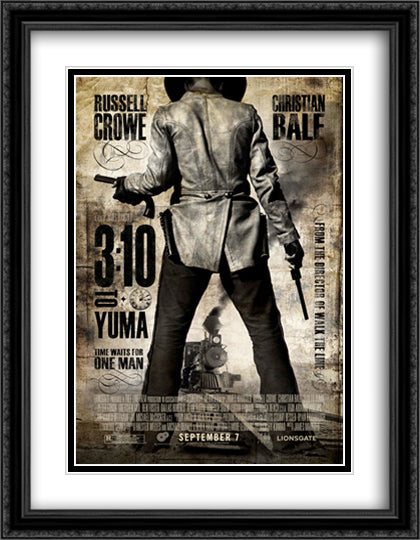 3:10 to Yuma 28x36 Black Ornate Wood Framed Movie Poster with Double Matting