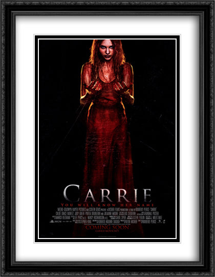 Carrie 28x36 Black Ornate Wood Framed Movie Poster with Double Matting