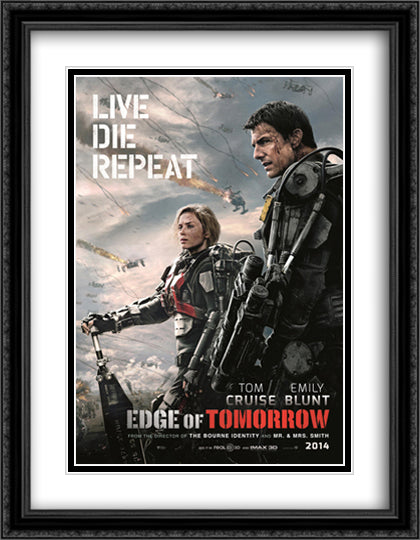 Edge of Tomorrow 28x36 Black Ornate Wood Framed Movie Poster with Double Matting