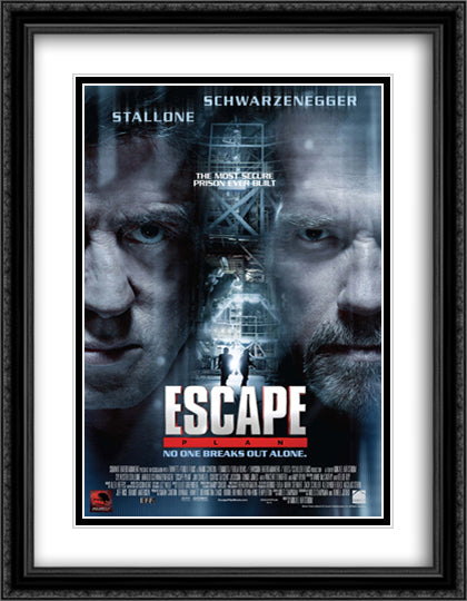 Escape Plan 28x36 Black Ornate Wood Framed Movie Poster with Double Matting