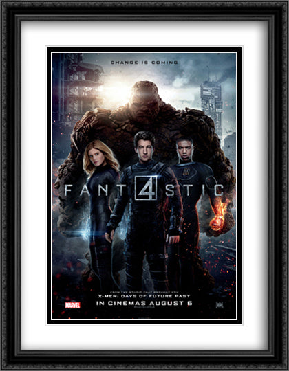 Fantastic 4 28x36 Black Ornate Wood Framed Movie Poster with Double Matting