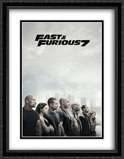 Fast & Furious 7 28x36 Black Ornate Wood Framed Movie Poster with Double Matting
