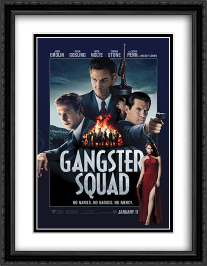 Ganster Squad 28x36 Black Ornate Wood Framed Movie Poster with Double Matting