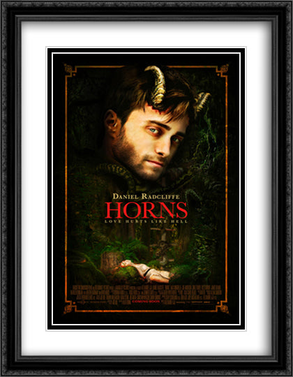 Horns 28x36 Black Ornate Wood Framed Movie Poster with Double Matting
