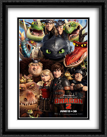 How to Train Your Dragon 2 28x36 Black Ornate Wood Framed Movie Poster with Double Matting