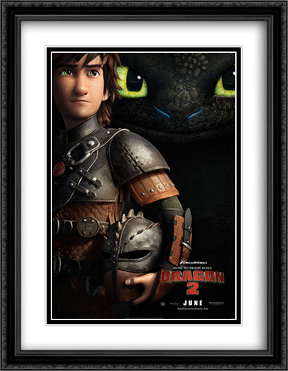 How to Train Your Dragon 2 28x36 Black Ornate Wood Framed Movie Poster with Double Matting