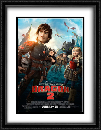 How to Train Your Dragon 2 28x36 Black Ornate Wood Framed Movie Poster with Double Matting