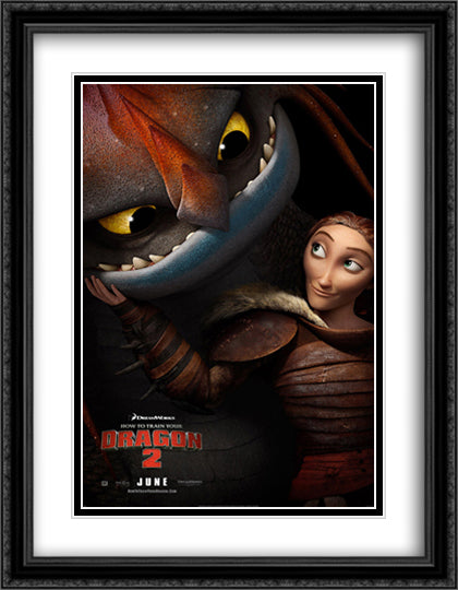 How to Train Your Dragon 2 28x36 Black Ornate Wood Framed Movie Poster with Double Matting
