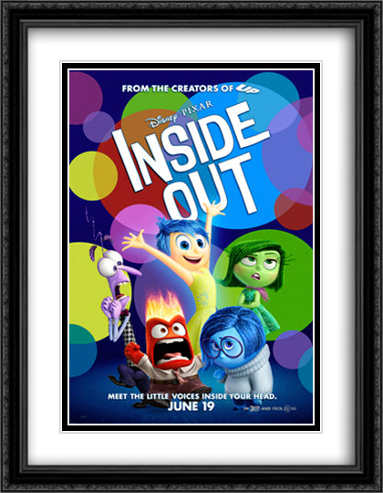 Inside Out 28x36 Black Ornate Wood Framed Movie Poster with Double Matting