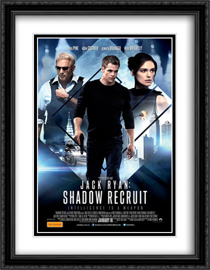 Jack Ryan Shadow Recruit 28x36 Black Ornate Wood Framed Movie Poster with Double Matting