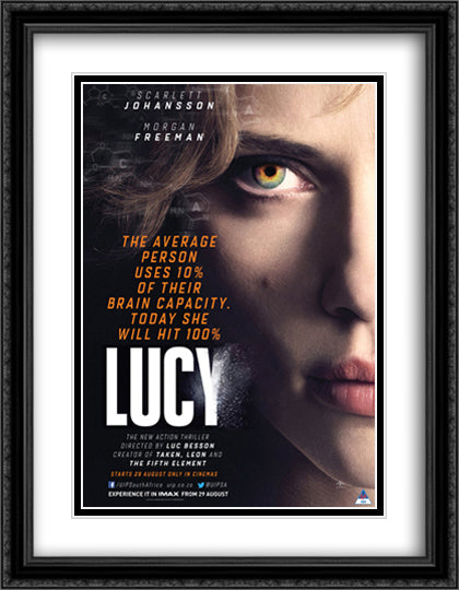 Lucy 28x36 Black Ornate Wood Framed Movie Poster with Double Matting