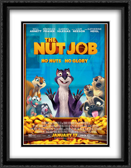The Nut Job 28x36 Black Ornate Wood Framed Movie Poster with Double Matting