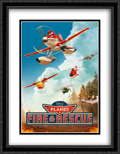 Planes Fire & Rescue 28x36 Black Ornate Wood Framed Movie Poster with Double Matting