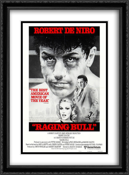 Raging Bull 28x38 Black Ornate Wood Framed Movie Poster with Double Matting