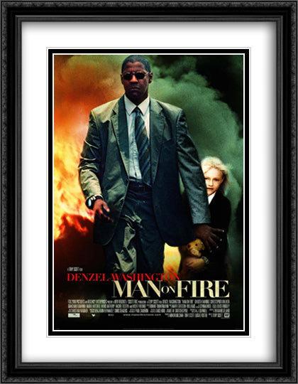Man on Fire 28x36 Black Ornate Wood Framed Movie Poster with Double Matting