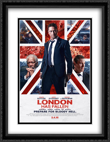 London Has Fallen 28x36 Black Ornate Wood Framed Movie Poster with Double Matting