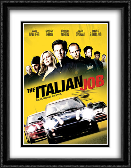 The Italian Job 28x36 Black Ornate Wood Framed Movie Poster with Double Matting