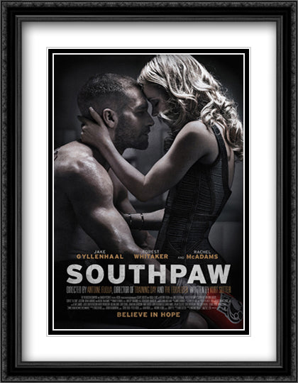 Southpaw 28x36 Black Ornate Wood Framed Movie Poster with Double Matting