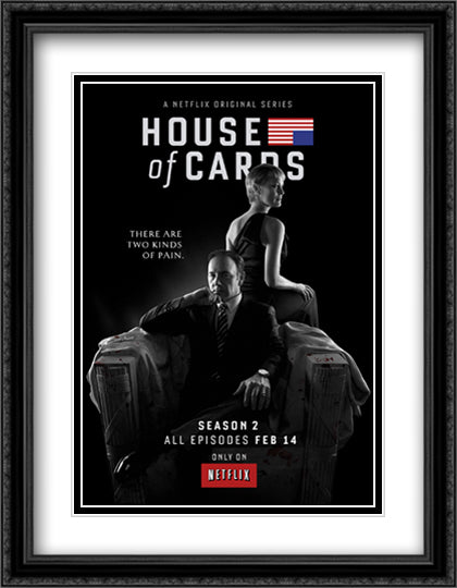 House of Cards 28x36 Black Ornate Wood Framed Movie Poster with Double Matting