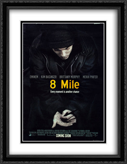 8 Mile 28x36 Black Ornate Wood Framed Movie Poster with Double Matting
