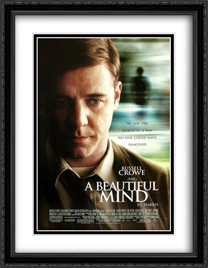 A Beautiful Mind 28x36 Black Ornate Wood Framed Movie Poster with Double Matting
