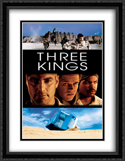 Three Kings 28x36 Black Ornate Wood Framed Movie Poster with Double Matting