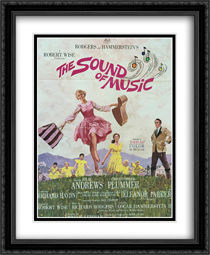 The Sound of Music 28x34 Black Ornate Wood Framed Movie Poster with Double Matting