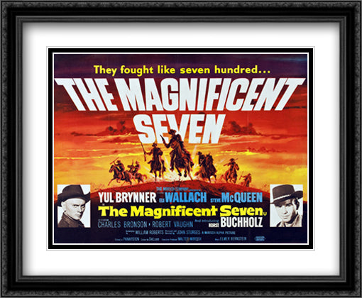 The Magnificent Seven 34x28 Black Ornate Wood Framed Movie Poster with Double Matting